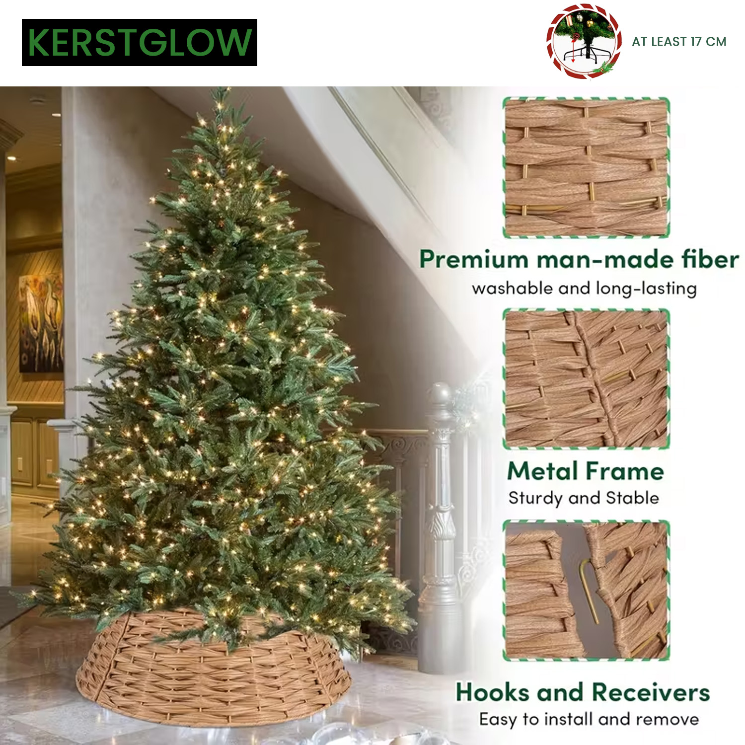 Kerstboomhuls Riet Bruin 60 x 17 cm 2