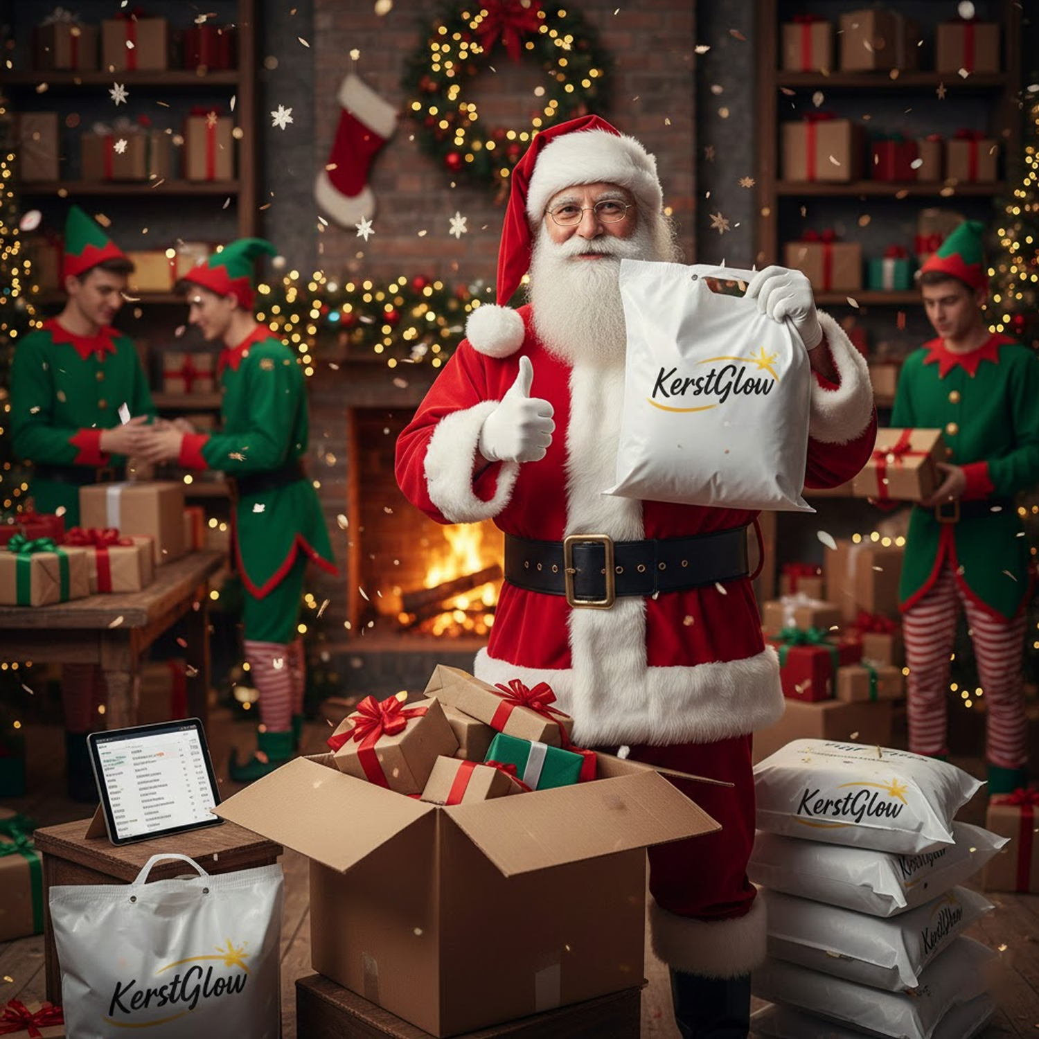 Santa Claus packing Kerst Glow orders